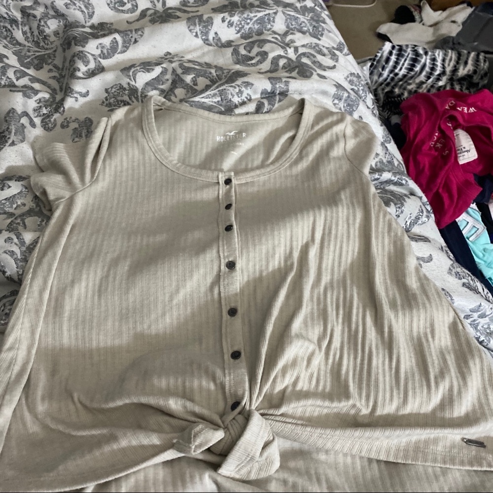 Tan button and tie dye shirt